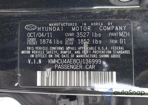 2012 Hyundai Accent Gls z USA, uszkodzony, nr VIN KMHCU4AE8CU136999